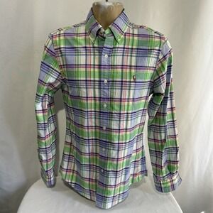 Polo Ralph Lauren Men's Sz S Slim Fit Plaid Oxford Long Sleeve Shirt Multicolor